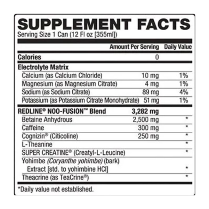 BANG REDLINE NOO Fusion - Carbonated Pre-Workout Energy Drink |