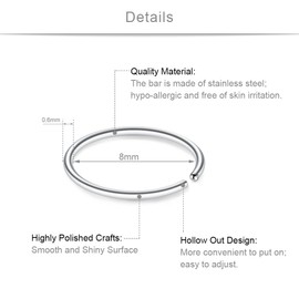 SCERRING 12PCS 22G Stainless Steel Fake Nose Septum Hoop Rings Lip Helix Cartilage Tragus Ear Ring Piercing 8mm - Silver