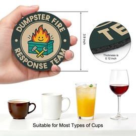Dumpster Fire Coasters Set of 2, Funny Trash Can Coaster for Desk