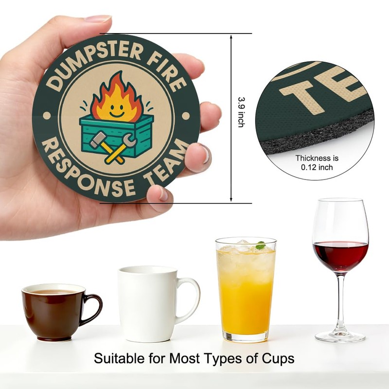 Dumpster Fire Coasters Set of 2, Funny Trash Can Coaster