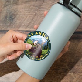 Die Cut Sticker Alaska, The Last Frontier, Moose Scene, Contour Vinyl Sticker 3 to 6 inches, (Waterproof Decal for Cars, Water Bottles, Laptops, Coolers), Large