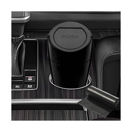 JUSTTOP Car Trash Can Bin with Lid, Leakproof Car Door Pocket Cup Holder Garbage Can with Trash Bags, Multipurpose Portable Mini Garbage Bin Trash Container for Auto Home Office (Black)