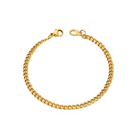 3MM Wide High Polished Men Jewelry 18K Gold Plated Stainless Steel Base Curb Cuban Chain Link Bracelet