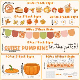 CPicdn 149Pcs Fall Thanksgiving Bulletin Board Classroom Decoration Set, Autumn Cutest Pumpkins In The Patch Face DIY Craft Cutouts Name Tags Banners Pumpkin Border Trims Classroom Chalkboard Supplies