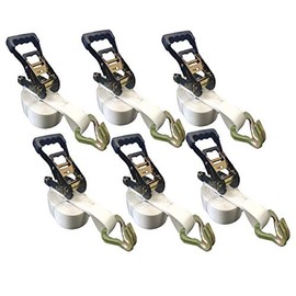 Patriot Pack 6 Pack 2-Inch Ratchet Straps in RED-White-Blue with Wire Hooks & Storage Bag (30 ft, White)