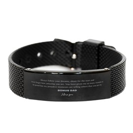 Spring Pet Products Inspirational Dad Engraved Black Shark Mesh Bracelet - Always follow your dreams, never forget how amazing you are, Birthday Christmas Gifts Jewelry