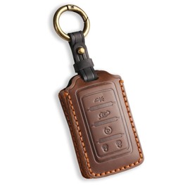 Hontumax Vintage Leather Key Fob Cover Case for Jeep Grand Cherokee Wagoneer 2024 2025 2026, Handmade Crazy Horse Leather, Brown