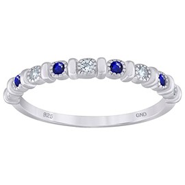 925 Sterling Silver Womens Royal Blue CZ Cubic Zirconia Simulated Diamond Semi eternity Wedding Band Ring Size N 1/2 Jewelry for Women