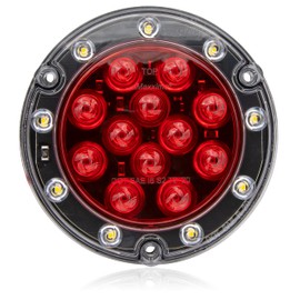 Maxxima M85417R Red LED Ultra Thin Round Hybrid Lightning Stop Turn Tail (STT) Back-Up Light, Flange Mount Reverse Light Compatible for Trailers, Trucks, RVs, Jeep Wranglers