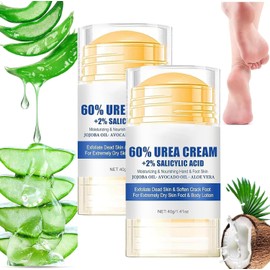 Crema Hidratante con Urea 60 para Pies,Elimina Callos y Suaviza la Piel -Repara Talones Agrietados y Piel Seca, Loción en Barra para Manos, Absorción Rápida sin Residuos Grasos. (2 Pcs)