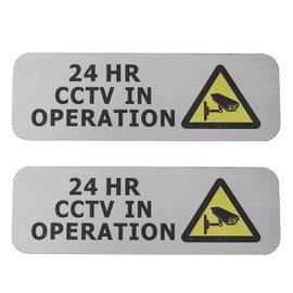 VGOL 2PCS 24 HR CCTV in Operation Camera Recording Notice Sign Brushed Silver Metal Security Safety Sign 15x5x1cm for Doorways Walls Fences