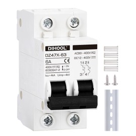DIHOOL Solar Disconnect Switch, 6 Amp 2 Pole, DIN Rail Mount, Non Polarized, 12V 24V 48V 400V, AC/DC Circuit Breaker, RV Battery Isolator, PV Array MCB, Thermal Magnetic Trip