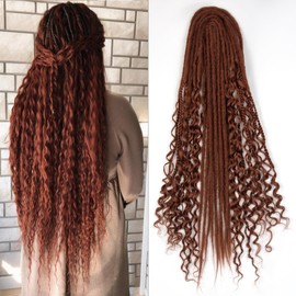 Boho Drea Double Ended Dreadlock Extensions 24 Inch, 3 In 1 Mixed DE Dreads Hippie Style Boho Wavy Dreads 15 Strands Handmade Braid in Dreadlock Extensions Synthetic Dreadloacks with Curly Ends DE 350