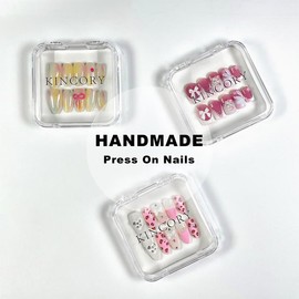 P1 - P20 Handmade Press on Nails Coffin Almond bubble bath luxury Creative design Medium Hand drawn False Nails Short Almond Nail Art Kits - STYLE: P7, SIZE: M