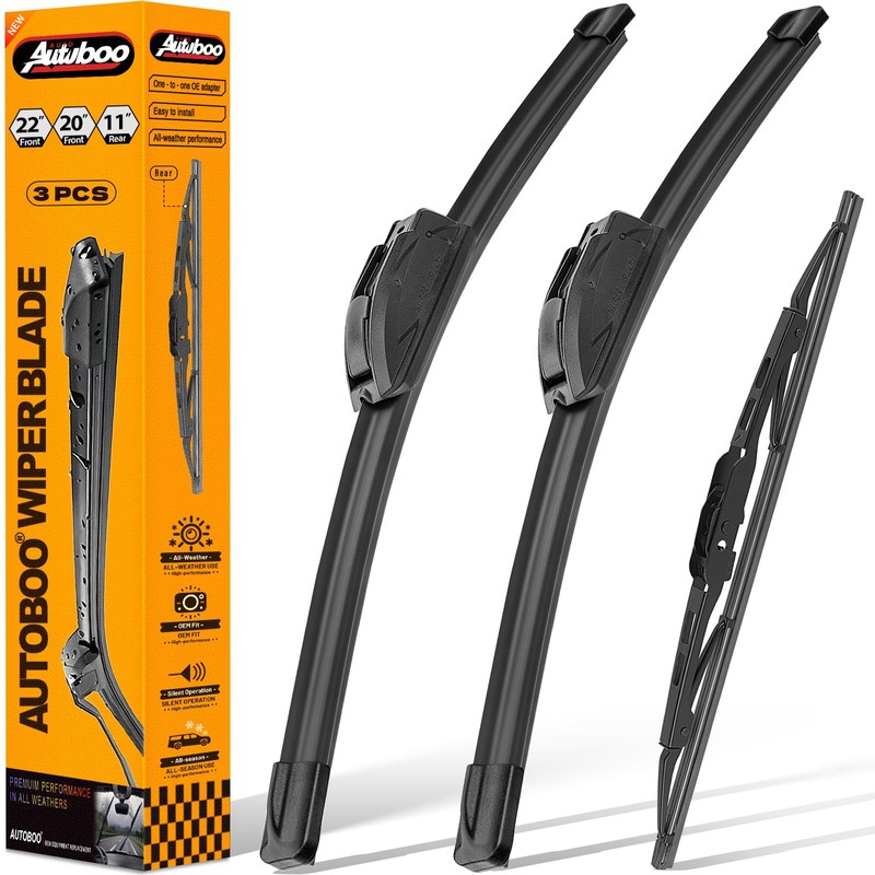 AUTOBOO Limpiaparabrisas de 22 + 20 pulgadas con limpiaparabrisas trasero