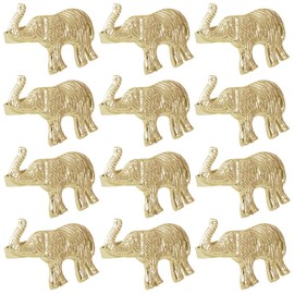 ALPHA Living HOME - Juego de 12 servilleteros de metal dorado - Servilleteros de elefante, decoración de mesa, decoración de boda, suministros de fiesta, accesorios de comedor, soportes para