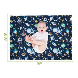 Space Baby Blanket for Boys Girls Soft Fleece Minky Blanket with Dotted Backing Double Layer Newborn Toddler Blankie for Nursery Stroller Crib Gift to Son Nephew Grandson 26.5 * 40 Inches