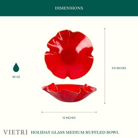 Vietri Holiday Glass Medium Ruffled Bowl - Italian Made Christmas Serving Dish Collectible, 12" D