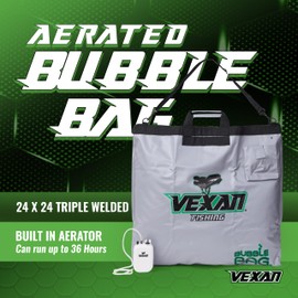 Vexan Aerated Tournament Weigh In Bag for Bass Fishing - Heavy Duty 24"x24" Bubble Fish Bag for Live Fish w/Built-In Aerator System - Waterproof, Zippered, Padded Handles, Triple-Welded Seams