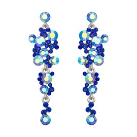 Flyonce Women's Crystal Wedding Bohemian Boho Floral Chandelier Long Dangle Earrings Navy Blue Silver-Tone