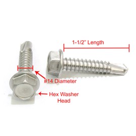Bolt Dropper No. 14 x 1-1/2" Stainless Hex Washer Head Self Drilling Screws, (50 pc), 410 Stainless Steel Self Tapping TEK Screws, No. 3 Point, Plain Finish by Bolt Dropper