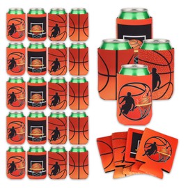 24 Pack Basketball Can Cooler Coozie Insulated Neoprene Beer Can Sleeve Covers Reusable Beverages Cup Beer Bottle Insulators Koozie for Birthday Basketball Party Supplies Sports Gameday Party Favors