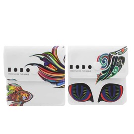 Reccisokz 2 Ashtrays, Fireproof PVC, Odourless, Portable, Compact, Unique Pattern of Rainbow Fish and Psychedelic Cats