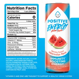 Positive Energy Beverage 3-Flavor Variety Pack | 12-oz Can, Pack of 12 | Zero Sugar Energy Drink, Immunity, and Hydration Support