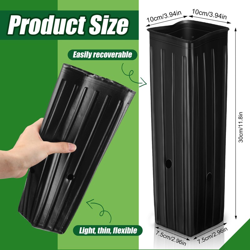 Hushee 200 Pcs Tall Tree Pot 12" Plastic Deep Plant