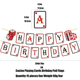 YIHECWY 2PCS Casino Happy Birthday Banner Birthday Banner Poker Decorations for Party Funny DIY Poker Theme Selfie Props Casino Photo Booth Props for Las Vegas Poker Birthday Party Decoration
