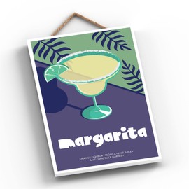Global Designs Margarita In Cocktail Glass Modern Style Alcohol Theme Wooden Hanging Plaque