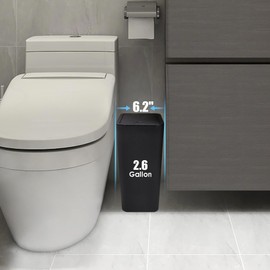 TIPGO Bathroom Trash Can with Lid, 10 Liter/ 2.6 Gallon Slim Garbage Can, Small Trash Bin Waste Basket with Pop-Up Lid for Kitchen, Bedroom, Living Room, Office (2 Pack, Black)