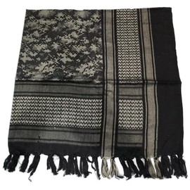 Muslim Men Shemagh Scarf AMN-216 Polyester Cotton Shawl Turban Arab Tactical Desert Keffiyeh Wrap Collar Head, Black, 110 cm.