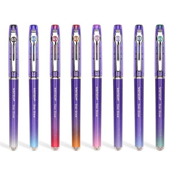 WRITECH Liquid Ink Rollerball Pens: 8ct Assorted Colors Extra Fine Point Tip 0.5mm Rolling Pen for Smooth Writing Coloring Drawing Journaling No Bleed & Smear &Smudge Multi Colored