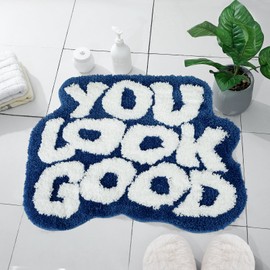 TOIVO You Look Good Bath Mat - Stylish Funny Bathroom Rug with Cute Words, Absorbent & Non-Slip - 25x21 inch (Blue, 25x21 INCH)
