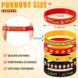 36 Pcs Movie Night Rubber Bracelets Movie Night Decorations Elastic Silicone Wristbands Bracelets Movie Party Decorations for Movie Night Party Office School Birthday Gifts, 6 Designs