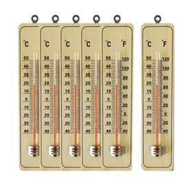 Tefola Termómetro de Madera para Interiores y Exteriores, Juego de 6 Piezas, Doble Escala  y , Analógico, Impermeable, Reutilizable                   