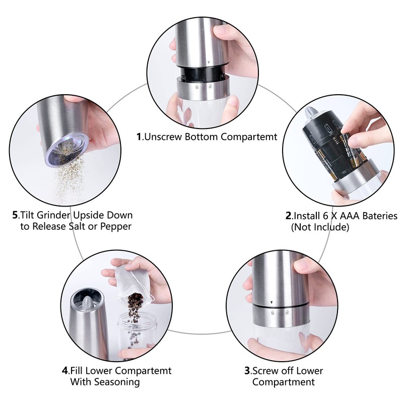 Electric Salt and Pepper Grinder Set, Gravity Sensor, 2 Pack