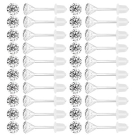 AoedeJ 40 Pcs Colorful Earrings Cubic Zirconia Earrings Studs With Plastic Post Hypoallergenic Earrings for Girls Women (White 5mm)