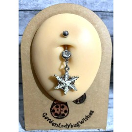 Body Jewelry Christmas White Glittery Snowflake Dangle Belly Button Naval Ring Body Jewelry