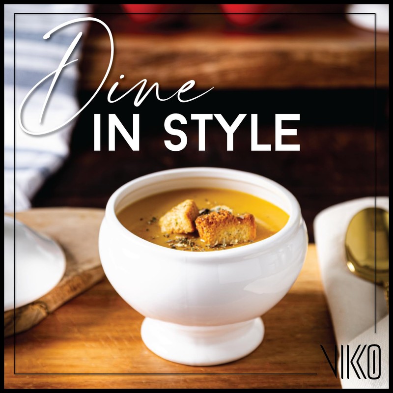 Vikko Soup Crocks With Lids, 14 Ounce Elegant White Soup