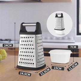 YC Kitchen Cheese Grater, Box Grater for Cheese Stainless Steel Vegetable Slicer Food Shredder 4-Sided Graters for Kitchen (Large Plus Box)