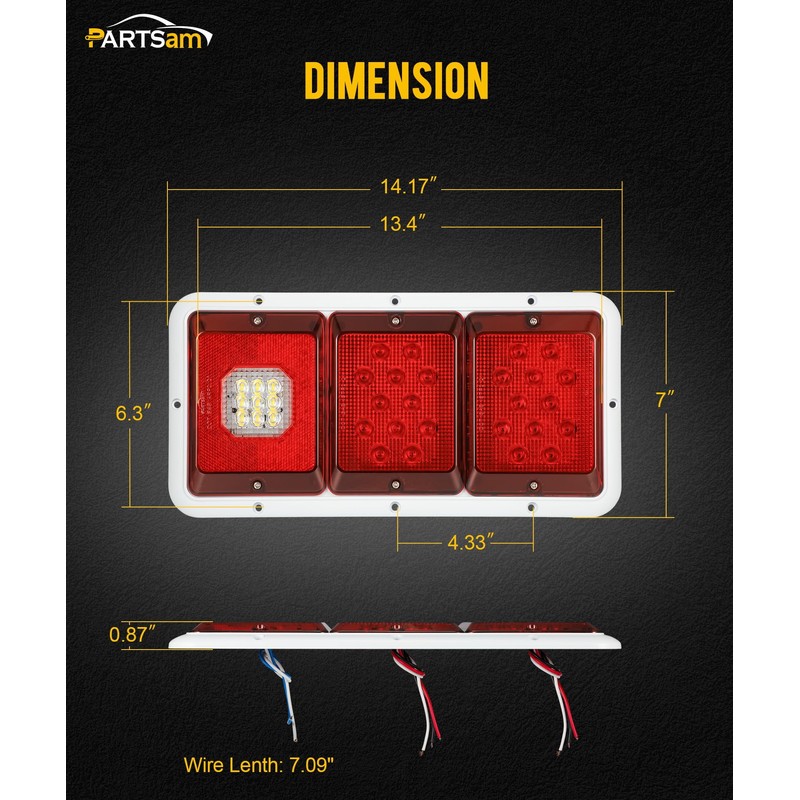 Partsam 2x LED Triple Tail Lights 45 LEDs, Rectangle Vertical