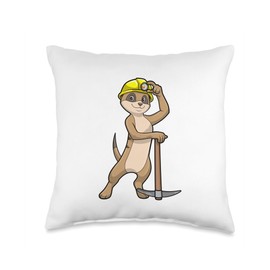 Meerkat Miner Pickaxe Helmet Throw Pillow