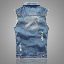Men's Sleeveless Denim Vest Casual Ripped Classic Button Down Jean Jacket
