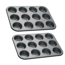 Eidoct 2 Pack 12 Hole Muffin Tray with PFOA Non Stick, Robust 1mm Carbon Steel, 35 x 27cm Cupcake Tin, Non Stick Sturdy Cupcake Baking Muffin Tray Yorkshire Pudding Baking Pan