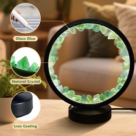HYAMVOR Healing Crystal Night Light,3 Colors Ambient Lighting USB Dimming Nursery Light,Crystal Table Lamp,Natural Energy Decor for Bedroom Home Dating Gift (Green, Circle)