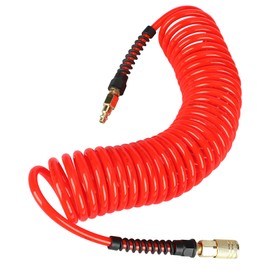Keepro Polyurethane Recoil Air Hose, 1/4 Inch ID By 25 Feet Long Air Compressor Hose with Repairable Solid Brass 1/4" Industrial Quick Coupler and Plug, 145 PSI Maximum Pressure, Red