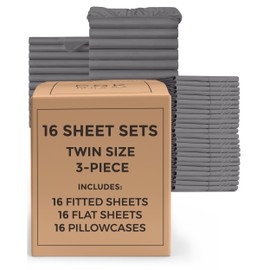 Bulk Case Pack of 16 Sheet Sets - (16) Complete Sheet Sets - Bulk Twin Bedding - Wholesale Case Pack for Hotels, Spa & Airbnbs - Deep Pockets & Wrinkle Free - Cooling & Breathable - Twin, Dark Grey