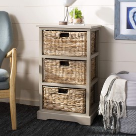 Safavieh American Homes Collection Halle Distressed Black 3 Wicker Basket Storage Side Table